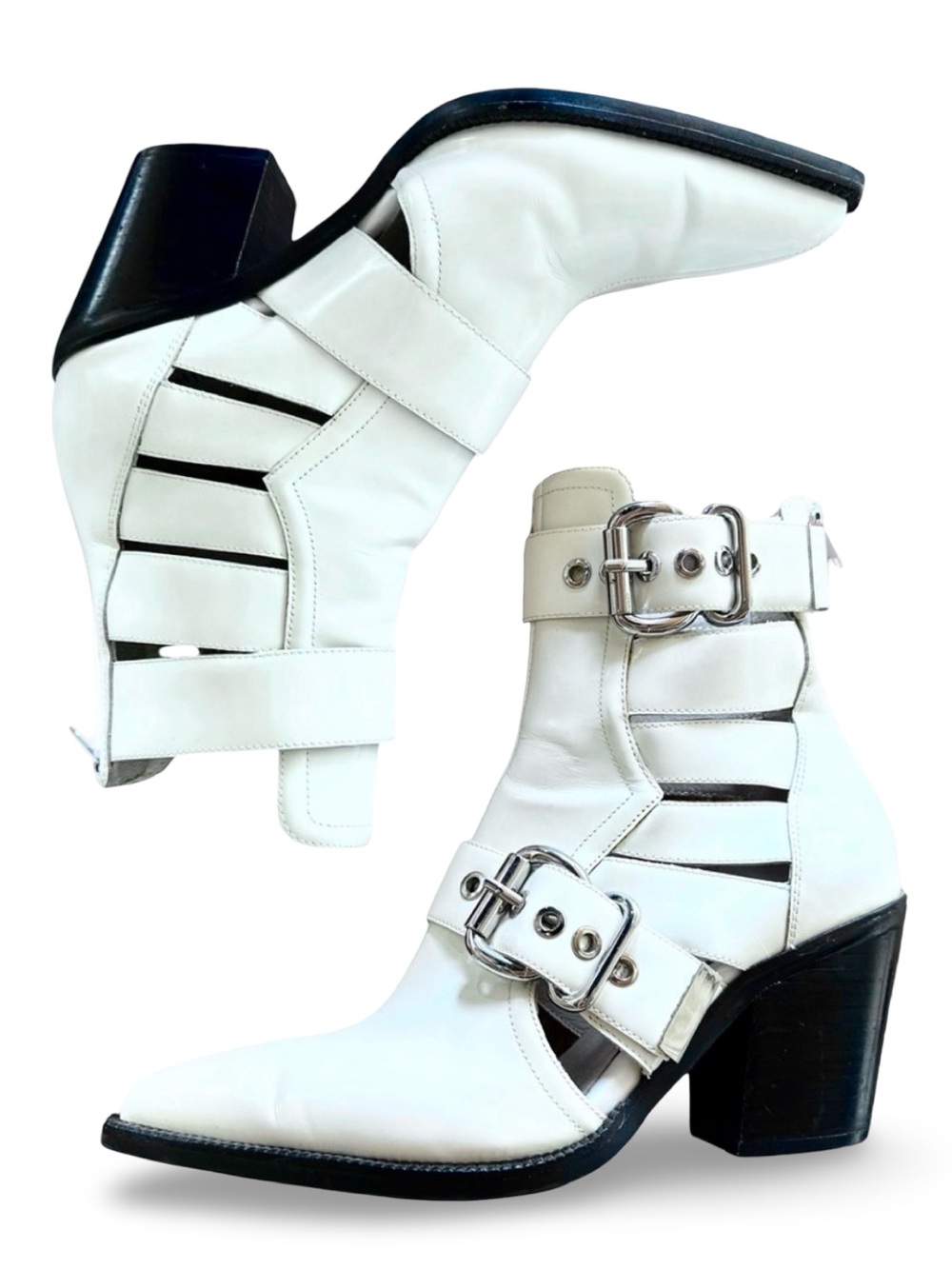 Jeffrey Campbell Guadalupe White Leather Ankle Bootie Size 8 - Picture 7 of 9